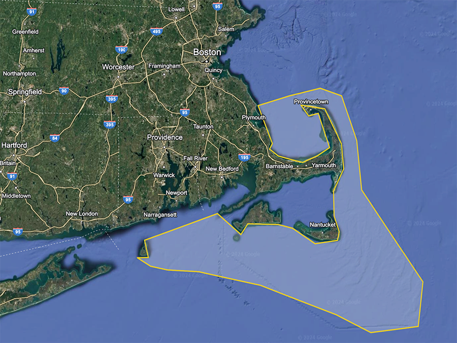 Map of the proposed site of the Right Whale National Marine Sanctuary